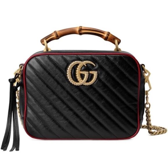 Gucci Handbags - GUCCI Small GG Marmont Bamboo Top Handle Shoulder Bag Black